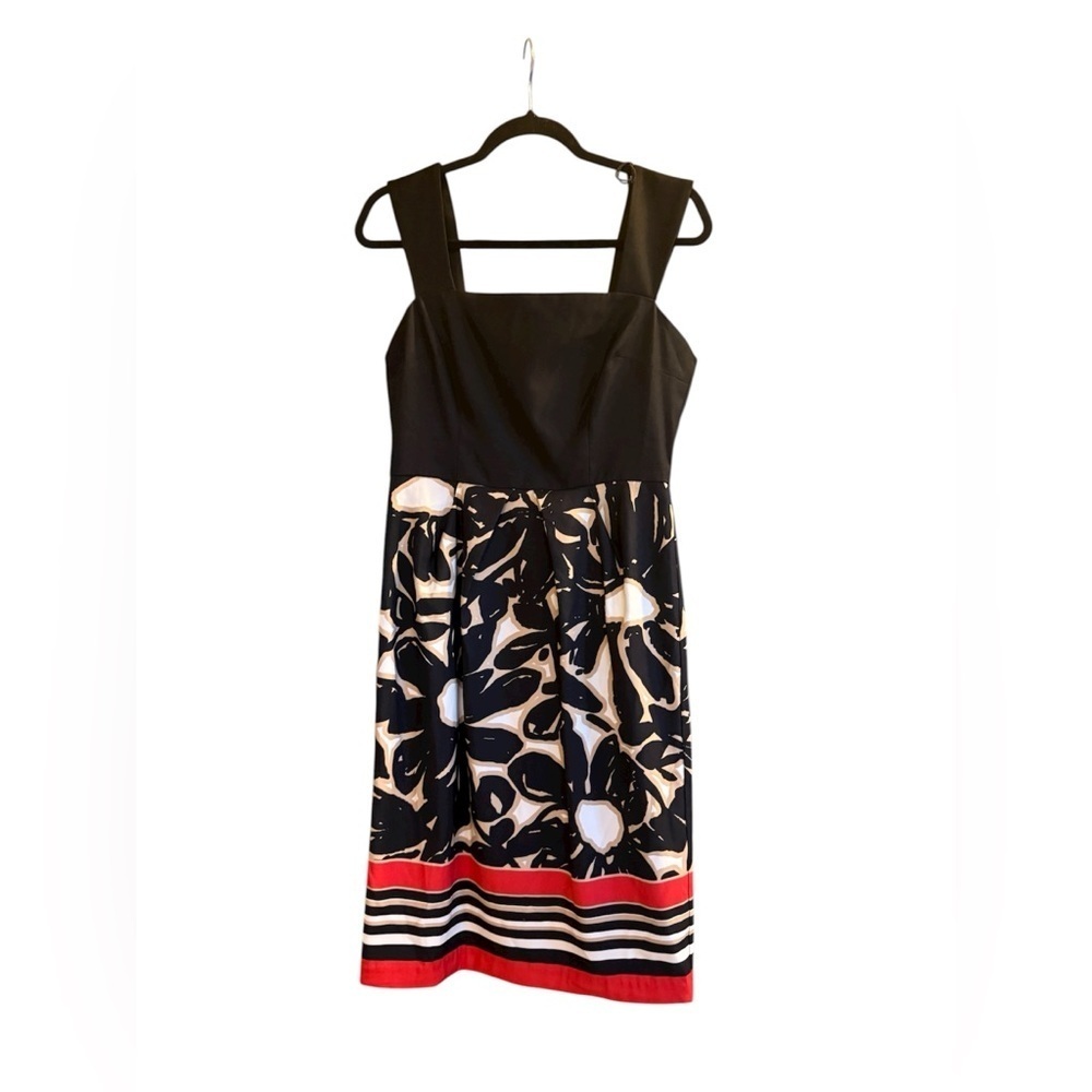 London Times Black and Red Abstract Midi Dress